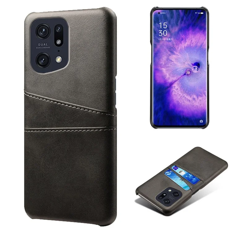 For Oppo Find X5 Pro PU Leather Coated Hard PC Case Two Card Slots Shockproof Anti-scratch Phone Shell - Rose Gold-Cellmalls