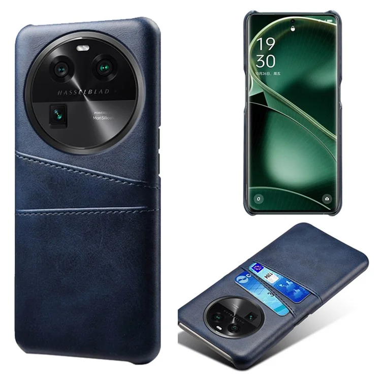 Dual Card Slots Phone Case for Oppo Find X6 , Scratch Resistant PU Leather Coated PC Cover - Black-Cellmalls