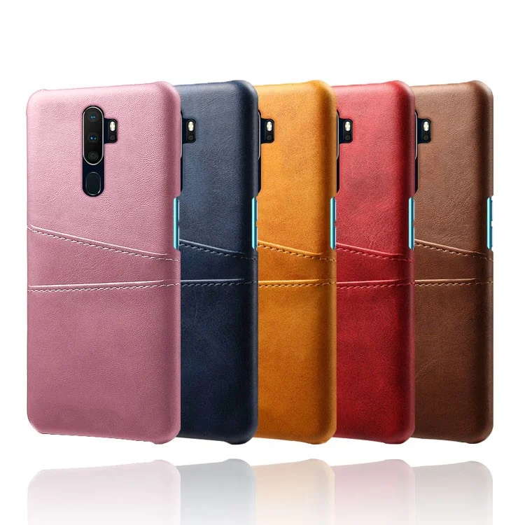 KSQ Double Card Slots Leather Coated PC Case for OPPO A9 (2020)/A5 (2020) - Black-Cellmalls