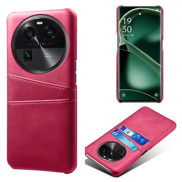 Dual Card Slots Phone Case for Oppo Find X6 , Scratch Resistant PU Leather Coated PC Cover - Black-Cellmalls