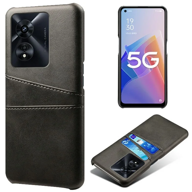 For Oppo A97 5G Protective Phone Case with Dual Card Slots Anti-fall PU Leather Coated Hard PC Back Cover Shell - Orange-Cellmalls