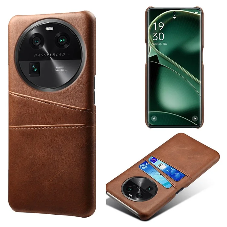 Dual Card Slots Phone Case for Oppo Find X6 , Scratch Resistant PU Leather Coated PC Cover - Black-Cellmalls