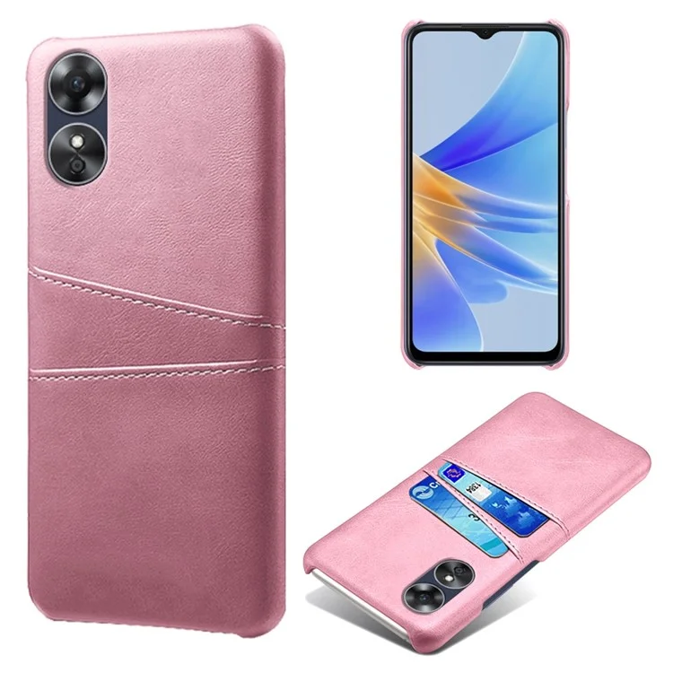 For Oppo A17 4G / A17k 4G Cell Phone Case Dual Card Slots Anti-scratch PU Leather Coated Hard PC Shock Resistant Phone Cover - Orange-Cellmalls