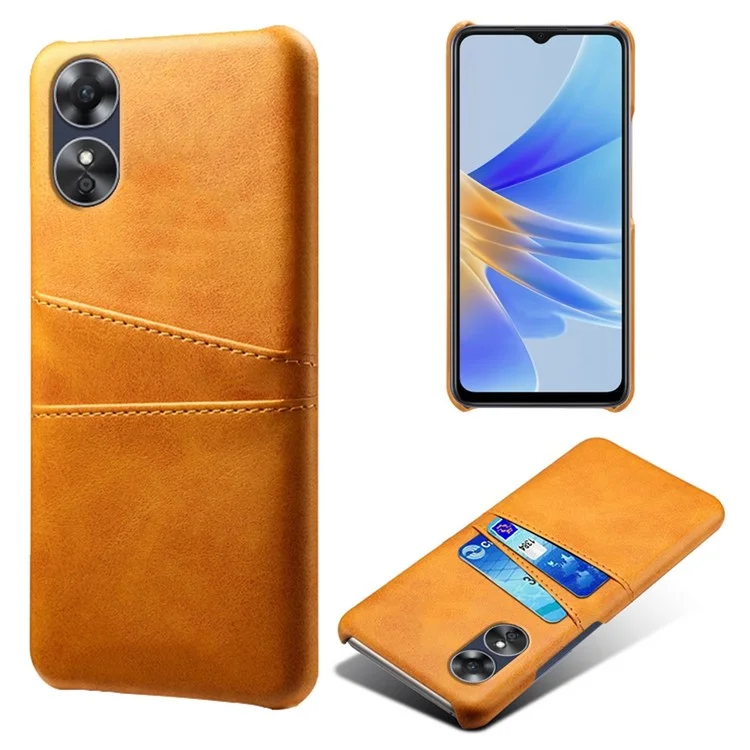 For Oppo A17 4G / A17k 4G Cell Phone Case Dual Card Slots Anti-scratch PU Leather Coated Hard PC Shock Resistant Phone Cover - Orange-Cellmalls