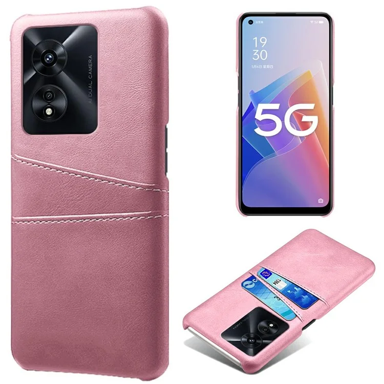 For Oppo A97 5G Protective Phone Case with Dual Card Slots Anti-fall PU Leather Coated Hard PC Back Cover Shell - Orange-Cellmalls