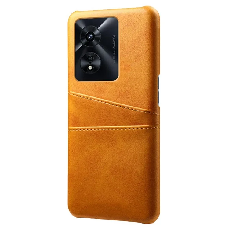 For Oppo A97 5G Protective Phone Case with Dual Card Slots Anti-fall PU Leather Coated Hard PC Back Cover Shell - Orange-Cellmalls