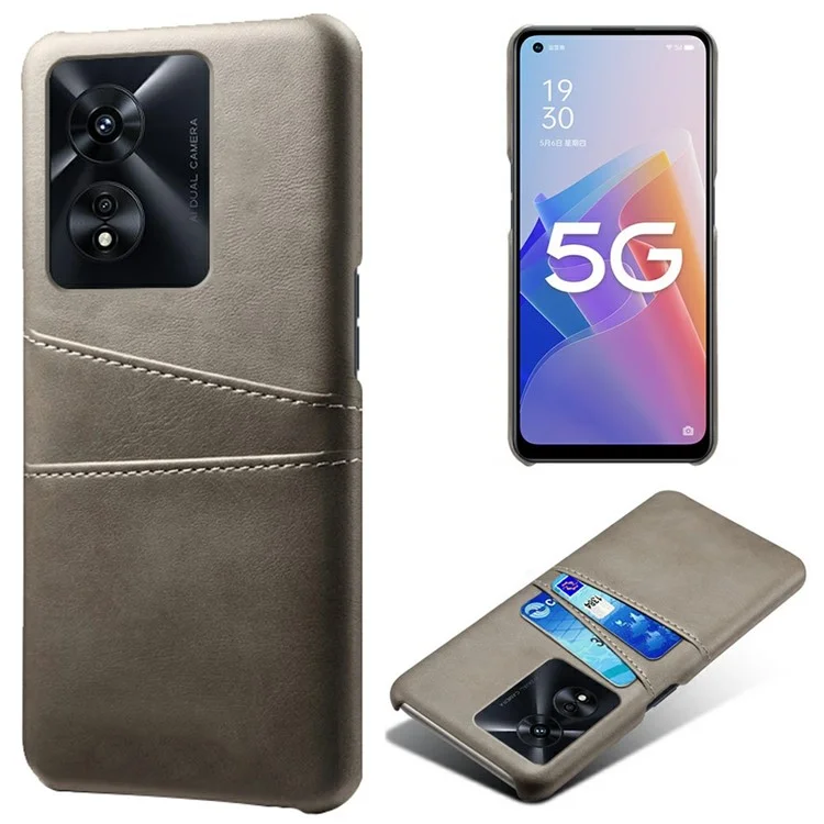 For Oppo A97 5G Protective Phone Case with Dual Card Slots Anti-fall PU Leather Coated Hard PC Back Cover Shell - Orange-Cellmalls