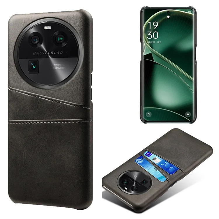 Dual Card Slots Phone Case for Oppo Find X6 , Scratch Resistant PU Leather Coated PC Cover - Black-Cellmalls