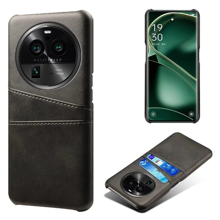 Phone Case for Oppo Find X6 Pro Back Shell, Dual Card Slots PU Leather Coated PC Cover - Black-Cellmalls