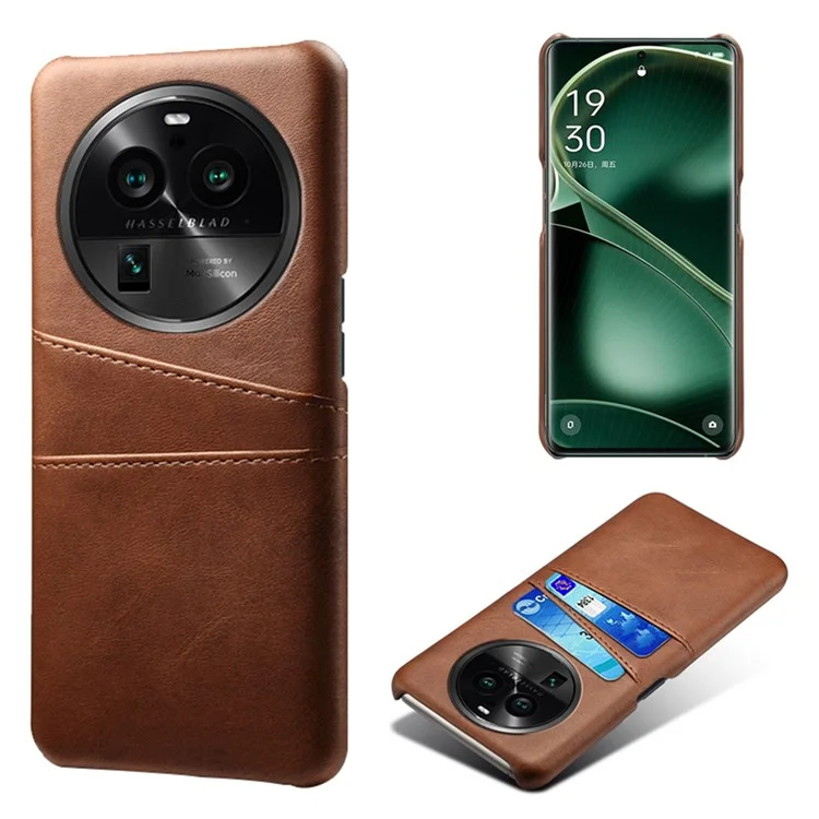 Phone Case for Oppo Find X6 Pro Back Shell, Dual Card Slots PU Leather Coated PC Cover - Black-Cellmalls