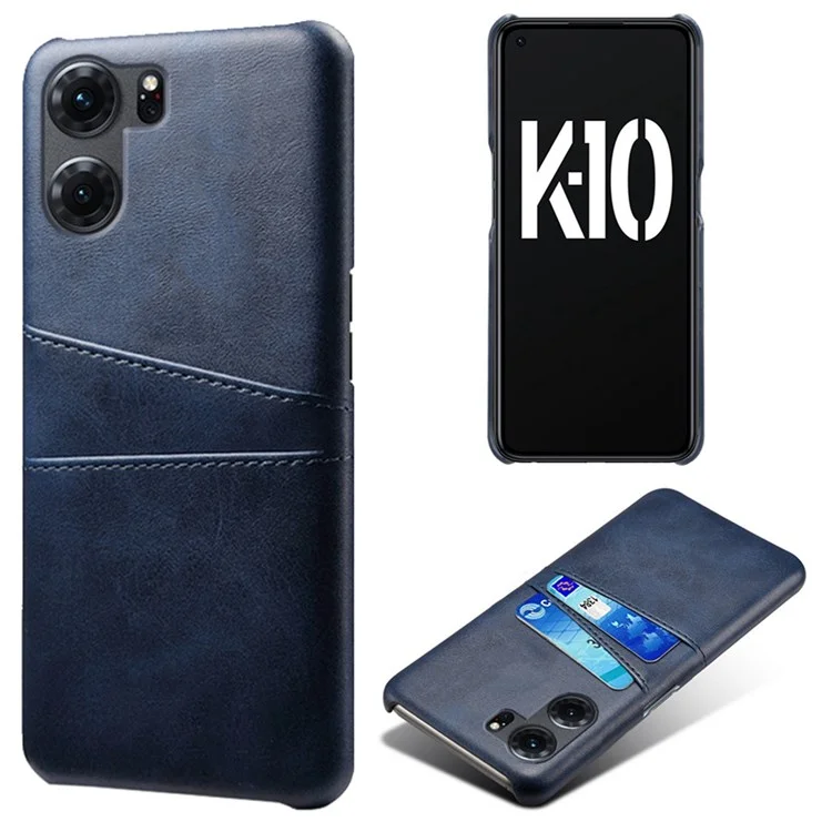 Anti-scratch Phone Case for Oppo K10 5G (China), Dual Card Slots PU Leather Coated Hard PC Cover - Black-Cellmalls