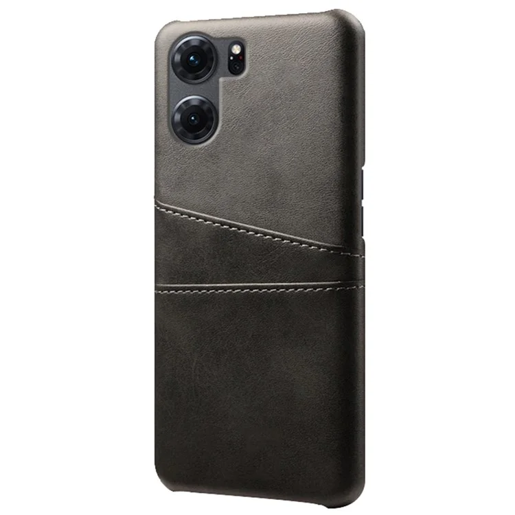 Anti-scratch Phone Case for Oppo K10 5G (China), Dual Card Slots PU Leather Coated Hard PC Cover - Black-Cellmalls