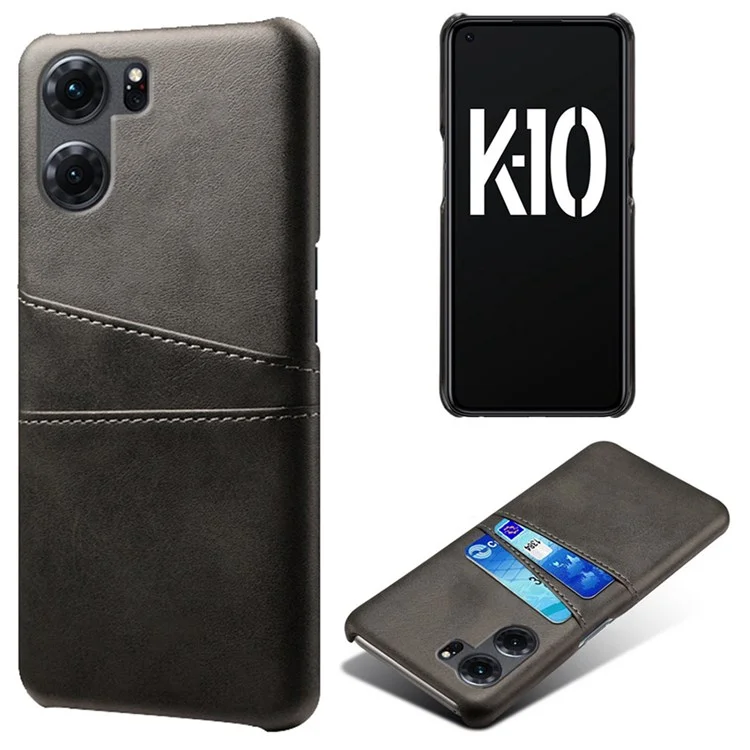 Anti-scratch Phone Case for Oppo K10 5G (China), Dual Card Slots PU Leather Coated Hard PC Cover - Black-Cellmalls