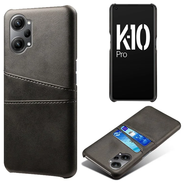 For Oppo K10 Pro 5G Anti-fall Phone Case Thin Card Slots Back Case PU Leather Coated Hard PC Cover - Black-Cellmalls
