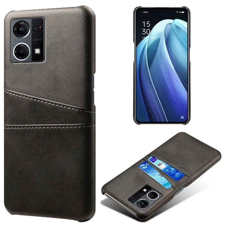 For Oppo Reno7 4G Multipurpose Phone Case with Two Card Slots Phone Protector PU Leather Coated Hard PC Cover - Black-Cellmalls
