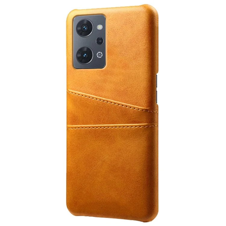 For Oppo Reno7 A (Japan Version) 5G Anti-scratch Anti-fall Dual Card Slots Holder Case PU Leather Coated Hard PC Phone Shell - Orange-Cellmalls
