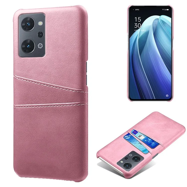 For Oppo Reno7 A (Japan Version) 5G Anti-scratch Anti-fall Dual Card Slots Holder Case PU Leather Coated Hard PC Phone Shell - Orange-Cellmalls