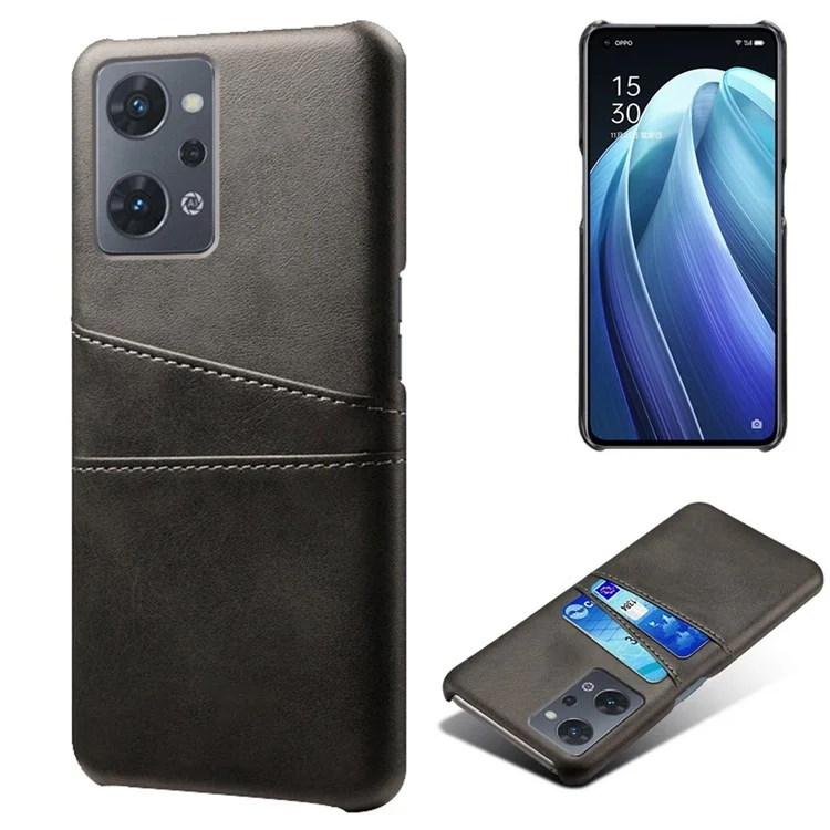 For Oppo Reno7 A (Japan Version) 5G Anti-scratch Anti-fall Dual Card Slots Holder Case PU Leather Coated Hard PC Phone Shell - Orange-Cellmalls