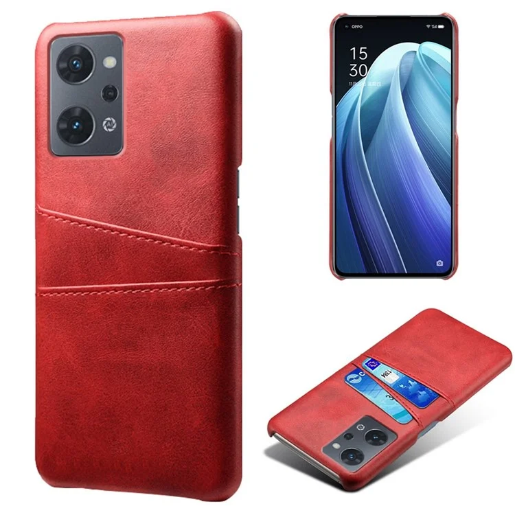 For Oppo Reno7 A (Japan Version) 5G Anti-scratch Anti-fall Dual Card Slots Holder Case PU Leather Coated Hard PC Phone Shell - Orange-Cellmalls