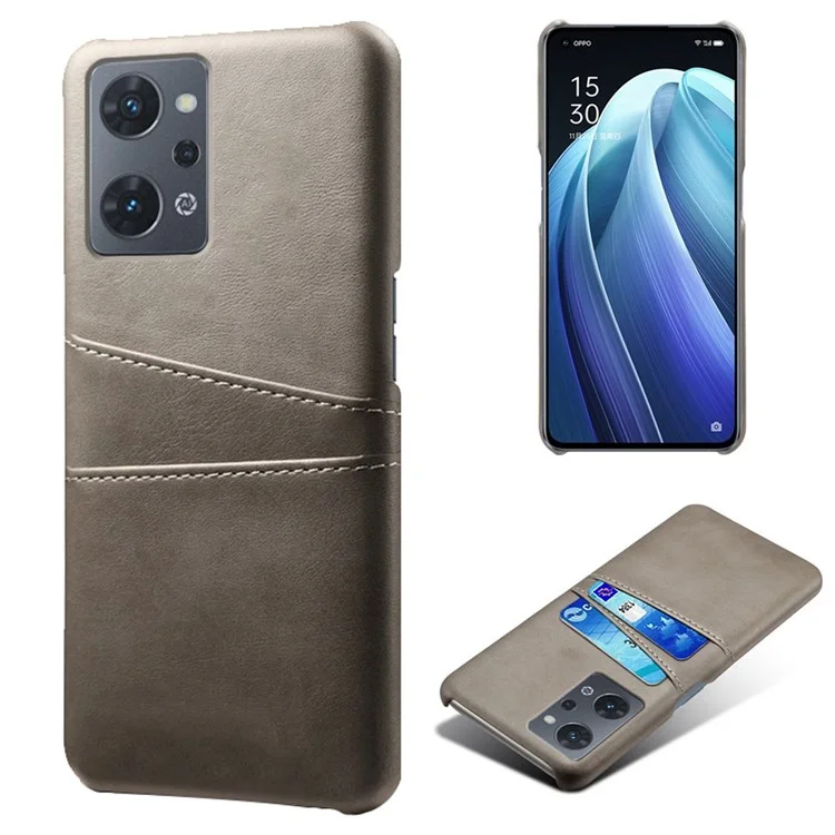 For Oppo Reno7 A (Japan Version) 5G Anti-scratch Anti-fall Dual Card Slots Holder Case PU Leather Coated Hard PC Phone Shell - Orange-Cellmalls