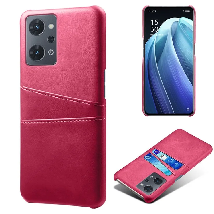 For Oppo Reno7 A (Japan Version) 5G Anti-scratch Anti-fall Dual Card Slots Holder Case PU Leather Coated Hard PC Phone Shell - Orange-Cellmalls