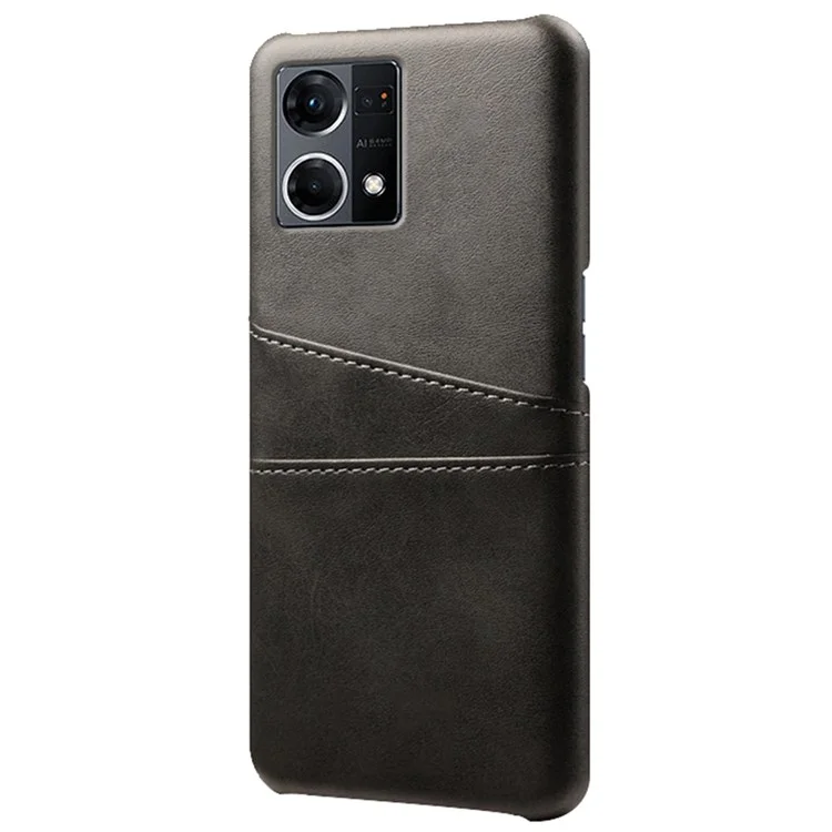 For Oppo Reno7 4G Multipurpose Phone Case with Two Card Slots Phone Protector PU Leather Coated Hard PC Cover - Black-Cellmalls