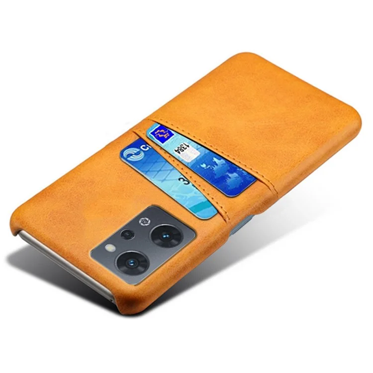 For Oppo Reno7 A (Japan Version) 5G Anti-scratch Anti-fall Dual Card Slots Holder Case PU Leather Coated Hard PC Phone Shell - Orange-Cellmalls