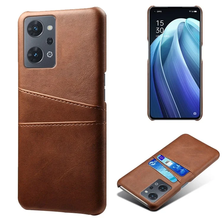 For Oppo Reno7 A (Japan Version) 5G Anti-scratch Anti-fall Dual Card Slots Holder Case PU Leather Coated Hard PC Phone Shell - Orange-Cellmalls