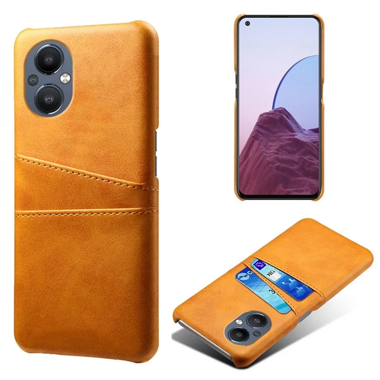 PU Leather Coated Hard PC Case for Oppo Reno8 Lite 5G, Dual Card Slots Well-protected Phone Cover - Orange-Cellmalls