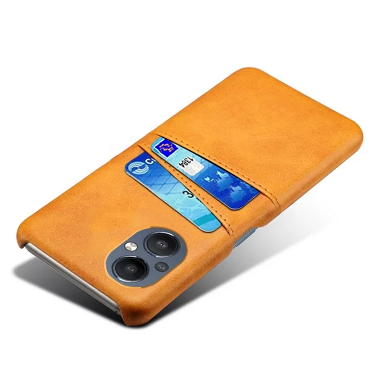 PU Leather Coated Hard PC Case for Oppo Reno8 Lite 5G, Dual Card Slots Well-protected Phone Cover - Orange-Cellmalls