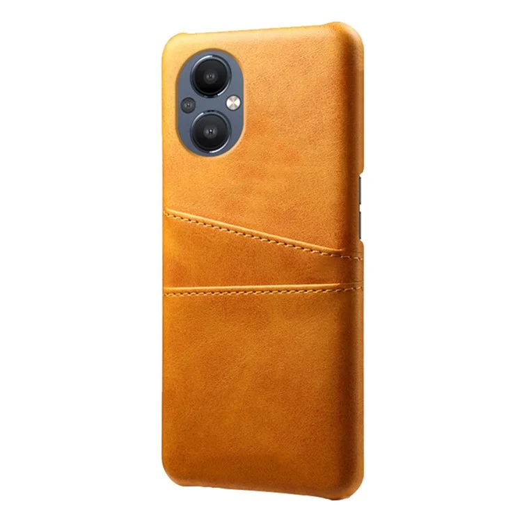 PU Leather Coated Hard PC Case for Oppo Reno8 Lite 5G, Dual Card Slots Well-protected Phone Cover - Orange-Cellmalls