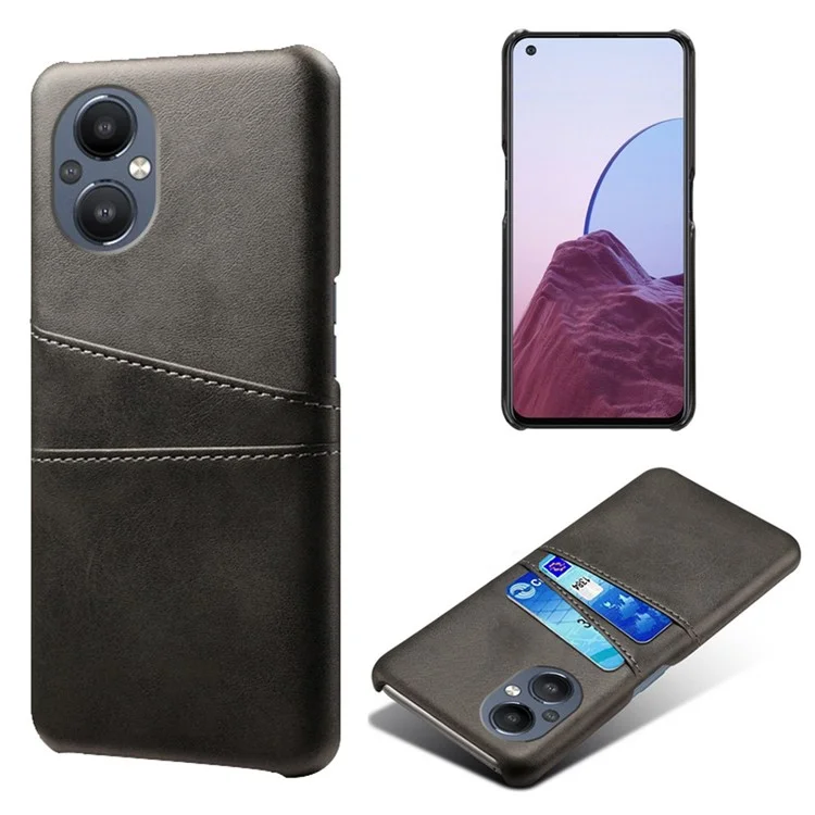 PU Leather Coated Hard PC Case for Oppo Reno8 Lite 5G, Dual Card Slots Well-protected Phone Cover - Orange-Cellmalls