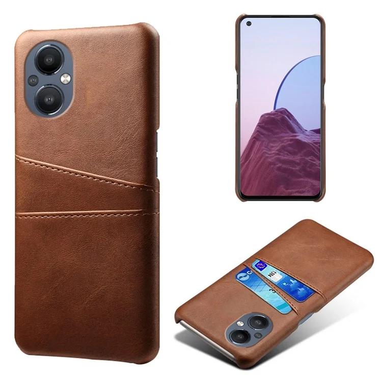 PU Leather Coated Hard PC Case for Oppo Reno8 Lite 5G, Dual Card Slots Well-protected Phone Cover - Orange-Cellmalls