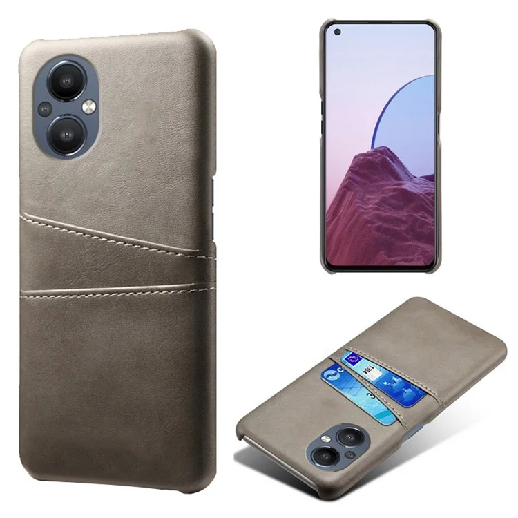 PU Leather Coated Hard PC Case for Oppo Reno8 Lite 5G, Dual Card Slots Well-protected Phone Cover - Orange-Cellmalls