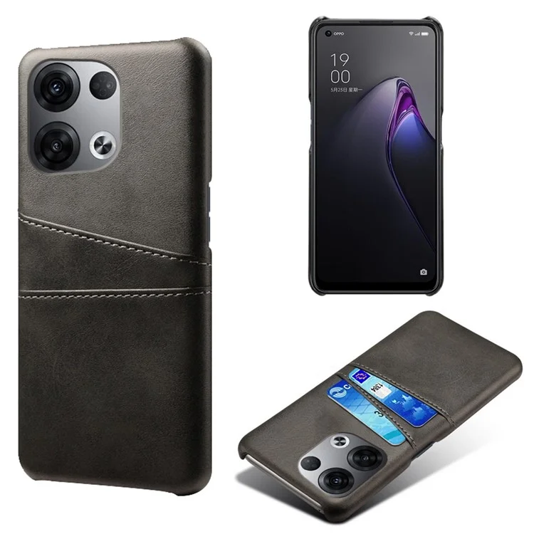 For Oppo Reno8 Pro+ 5G / Reno8 Pro 5G (Global Version) Anti-scratch Cell Phone Protective Case Dual Card Slots PU Leather Coated Hard PC Back Cover - Black-Cellmalls