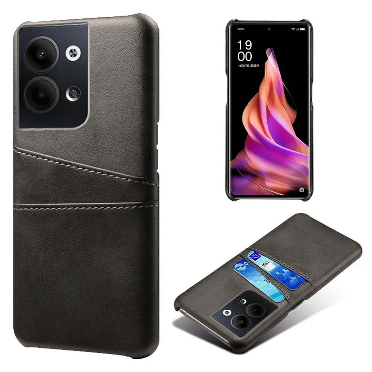For Oppo Reno9 5G / Reno9 Pro 5G Phone Case with 2 Card Slots Pocket PU Leather + Hard PC Cover - Black-Cellmalls