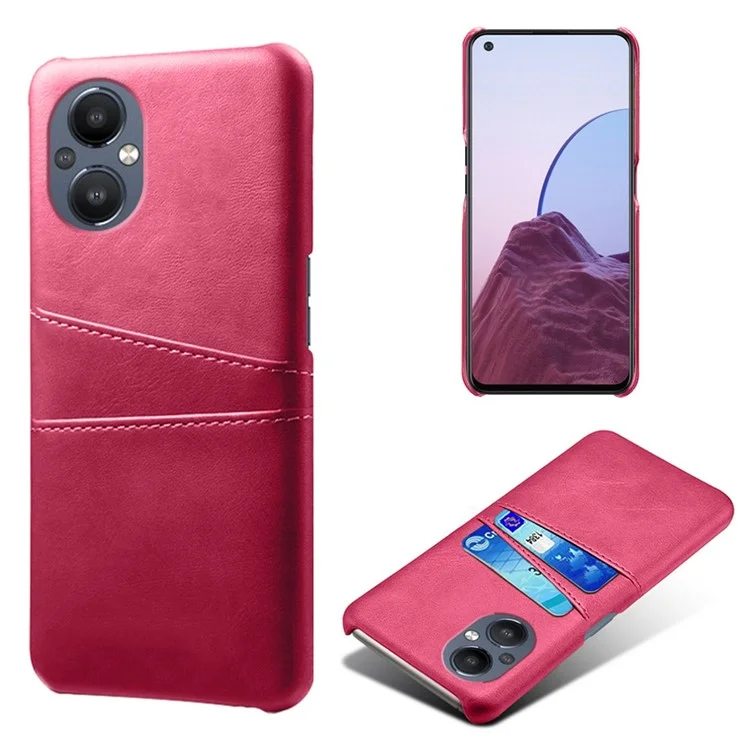 PU Leather Coated Hard PC Case for Oppo Reno8 Lite 5G, Dual Card Slots Well-protected Phone Cover - Orange-Cellmalls