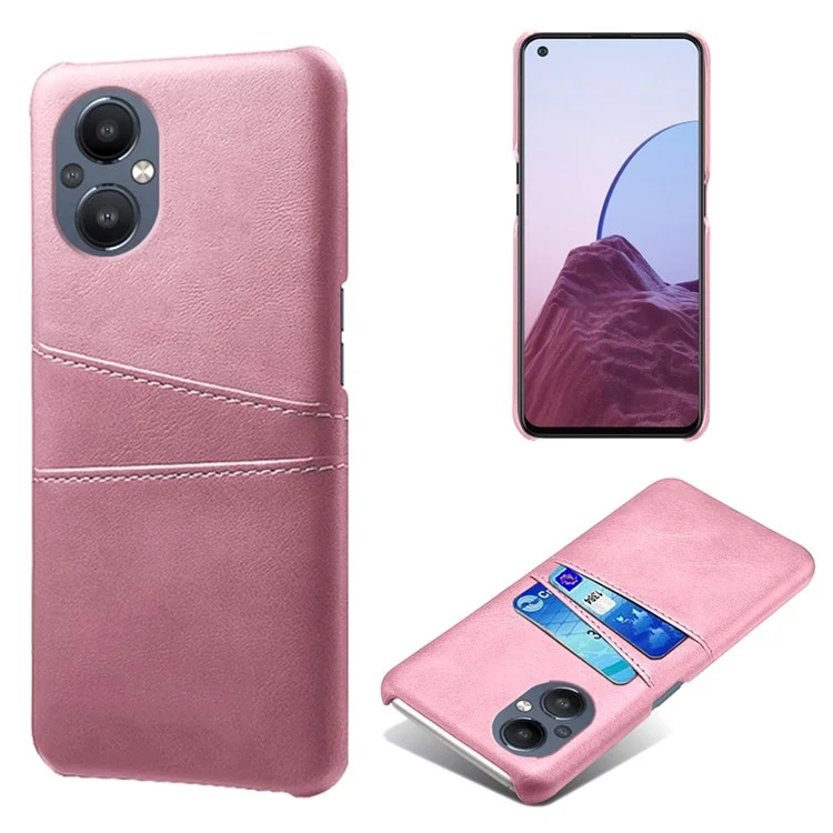 PU Leather Coated Hard PC Case for Oppo Reno8 Lite 5G, Dual Card Slots Well-protected Phone Cover - Orange-Cellmalls