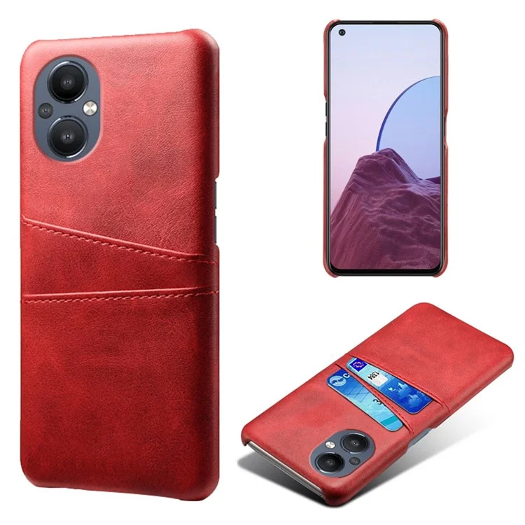 PU Leather Coated Hard PC Case for Oppo Reno8 Lite 5G, Dual Card Slots Well-protected Phone Cover - Orange-Cellmalls
