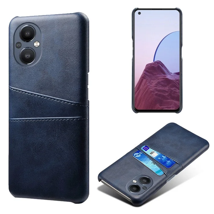 PU Leather Coated Hard PC Case for Oppo Reno8 Lite 5G, Dual Card Slots Well-protected Phone Cover - Orange-Cellmalls