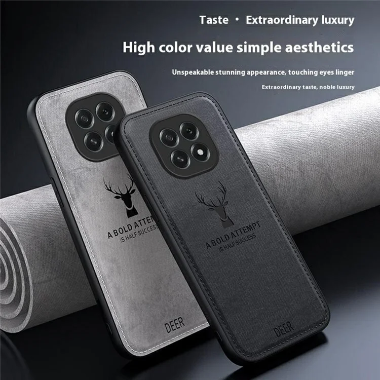 For Oppo A5 5G Case Deer Pattern Cloth Texture PU + PC + TPU Phone Cover - Black-Cellmalls