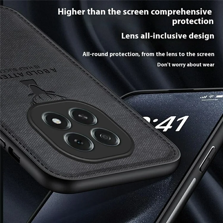 For Oppo A5 5G Case Deer Pattern Cloth Texture PU + PC + TPU Phone Cover - Black-Cellmalls