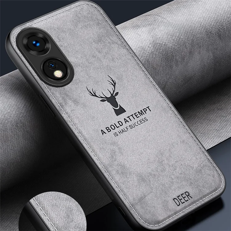 For Oppo A78 4G Case Deer Pattern Cloth Texture Leather+PC+TPU Hybrid Phone Cover - Grey-Cellmalls