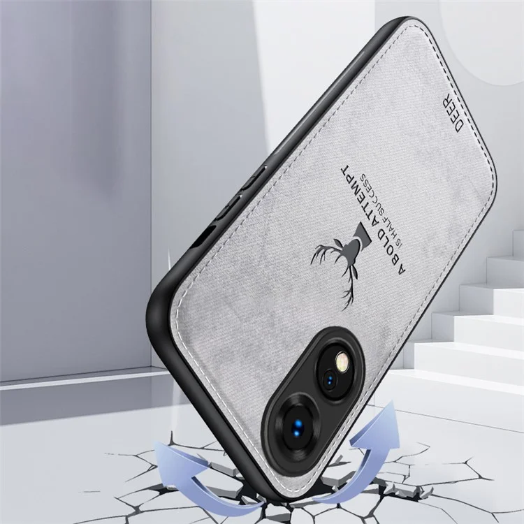For Oppo A78 4G Case Deer Pattern Cloth Texture Leather+PC+TPU Hybrid Phone Cover - Grey-Cellmalls