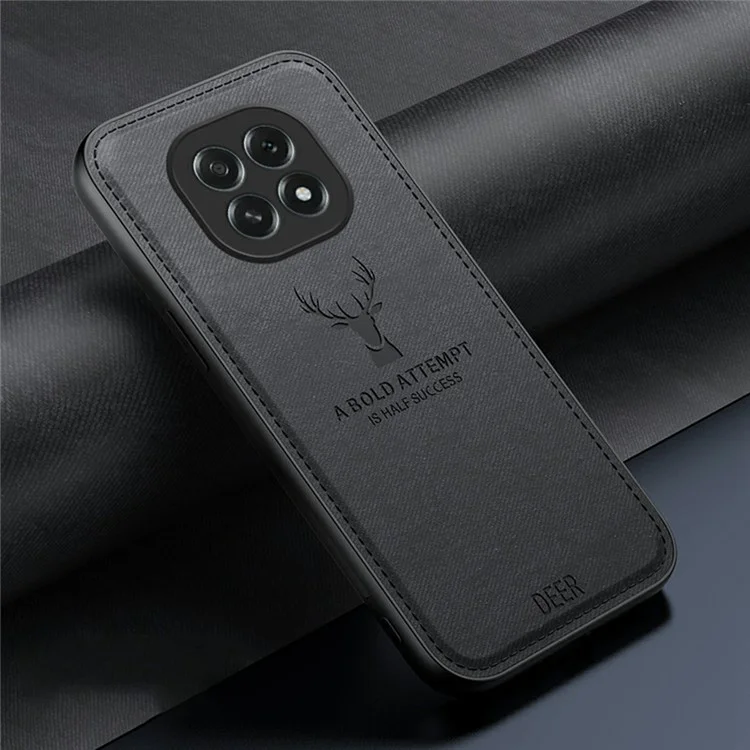 For Oppo A5 5G Case Deer Pattern Cloth Texture PU + PC + TPU Phone Cover - Black-Cellmalls