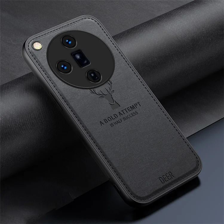 For Oppo Find X7 Ultra Phone Case Cloth Texture Leather Back Cover Deer Pattern - Black-Cellmalls