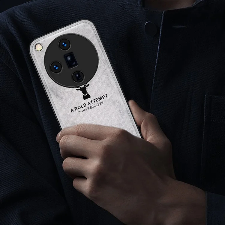 For Oppo Find X7 Ultra Phone Case Cloth Texture Leather Back Cover Deer Pattern - Black-Cellmalls