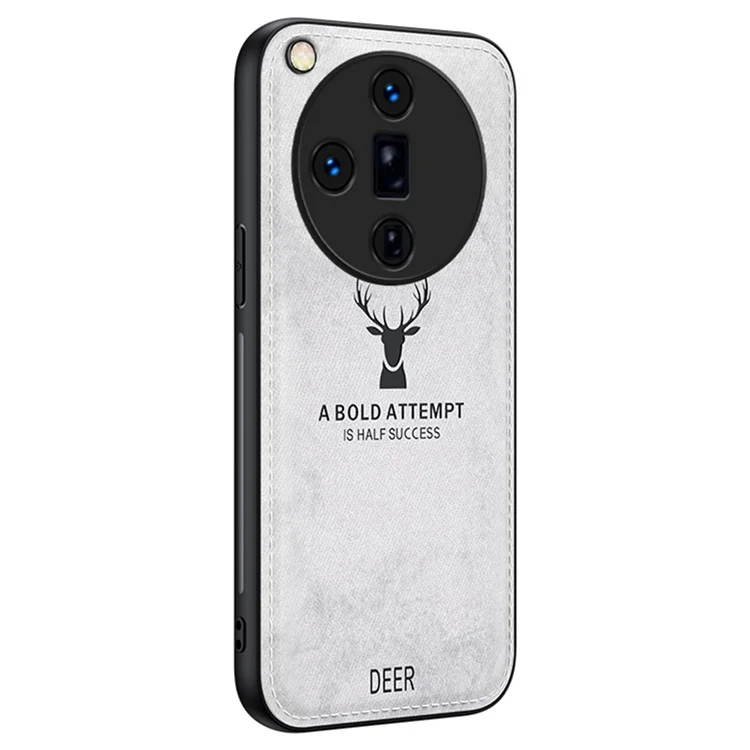 For Oppo Find X7 Ultra Phone Case Cloth Texture Leather Back Cover Deer Pattern - Black-Cellmalls