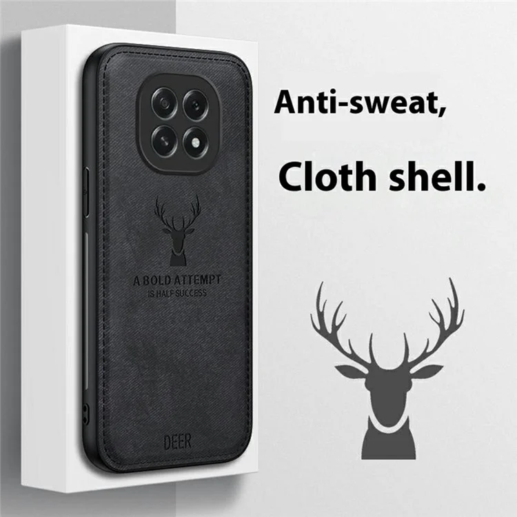For Oppo A5 5G Case Deer Pattern Cloth Texture PU + PC + TPU Phone Cover - Black-Cellmalls