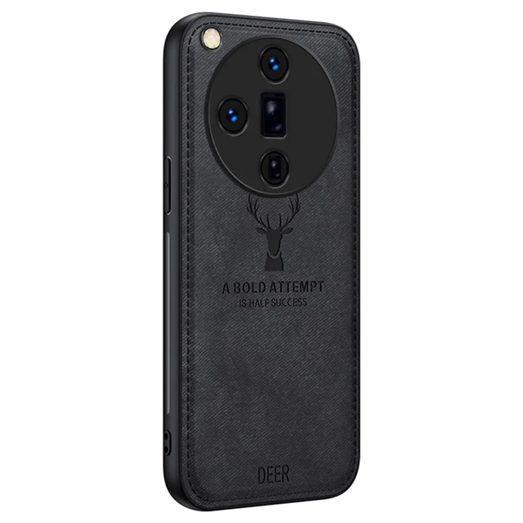 For Oppo Find X7 Ultra Phone Case Cloth Texture Leather Back Cover Deer Pattern - Black-Cellmalls